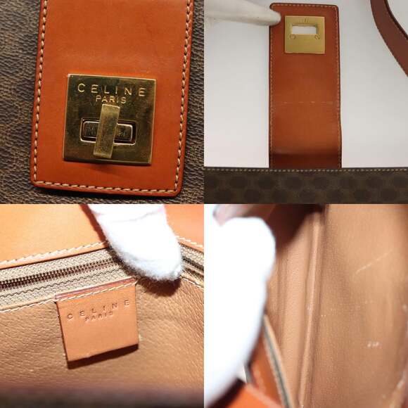 CELINE Macadam Canvas Shoulder Bag Pvc Leather Brown Gold - Picture 11 of 13